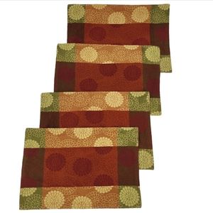 Pier 1 Placemats Set of 4 Jacquard Peonies Floral Fabric Red Green Yellow